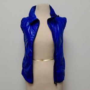 Lorna Jane Womens LJ Black Athletic Vest Premium Shiny Royal Blue Pockets